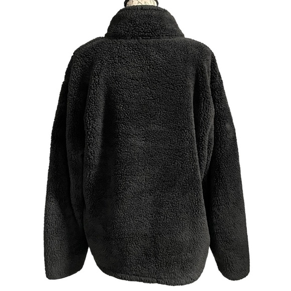 PINK Sherpa pullover sweater black large 1/4 zip teddy bear jacket - Picture 3 of 5